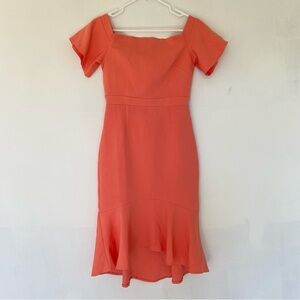 VESPER NWT Dress Sz 6 Coral Trumpet Hem Short Sleeve‎ Belted Waist